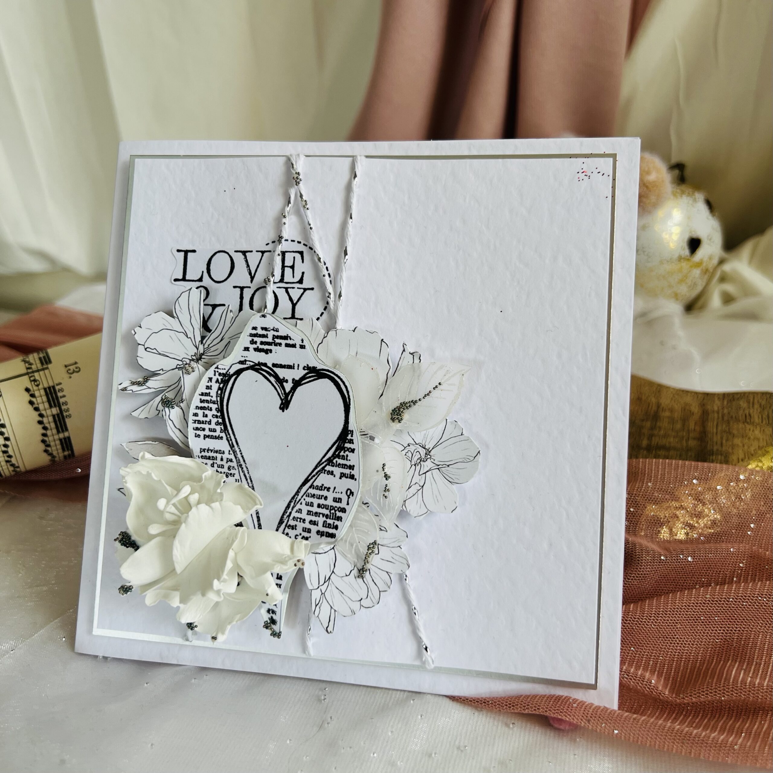 Handmade Valentine’s Card – Elegant White Design with Heart and Flowers