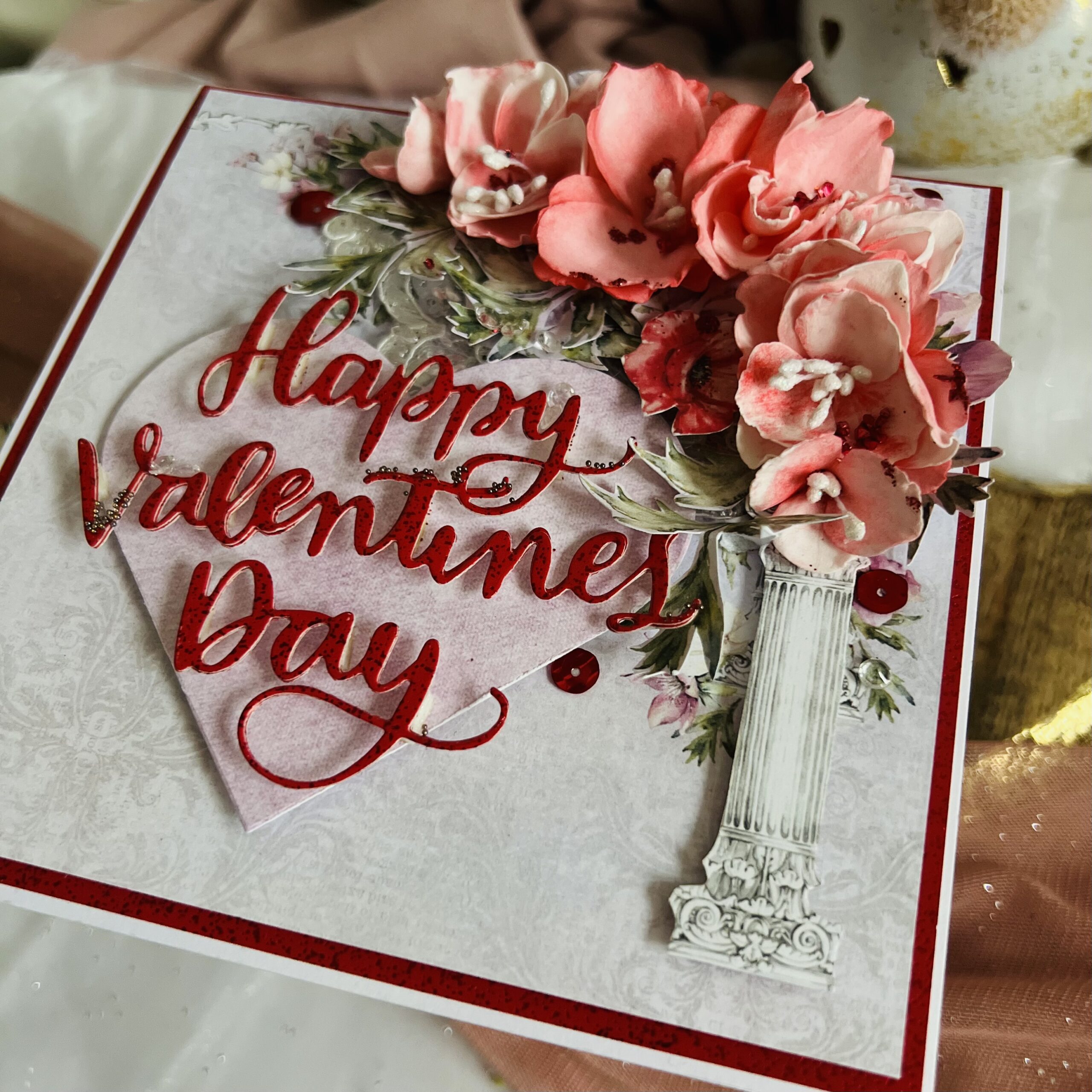 IMG_8507 Handmade Valentine's Day Card with Red Flowers and a Heart – Perfect Gift for Your Loved One