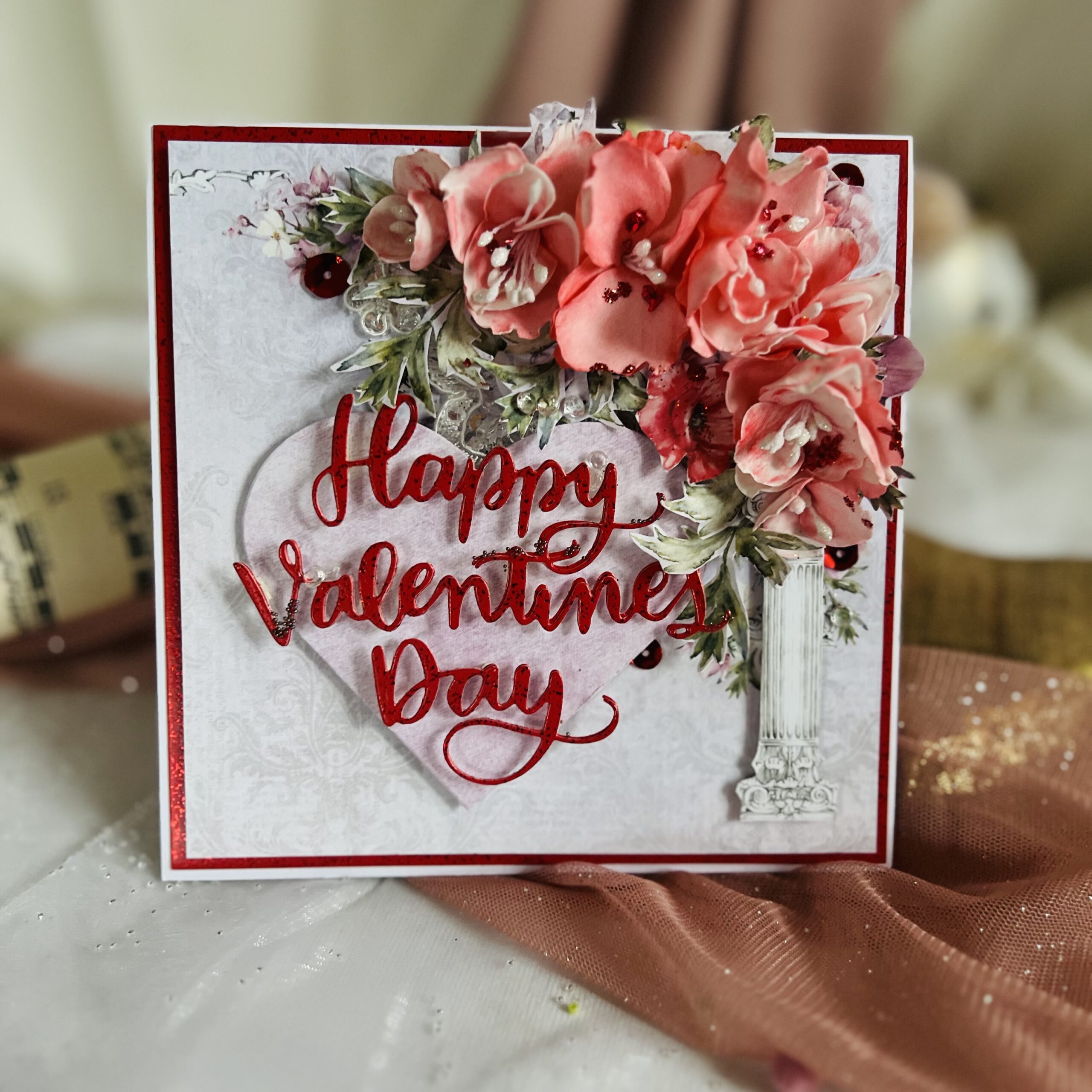 IMG_8513 Handmade Valentine's Day Card with Red Flowers and a Heart – Perfect Gift for Your Loved One