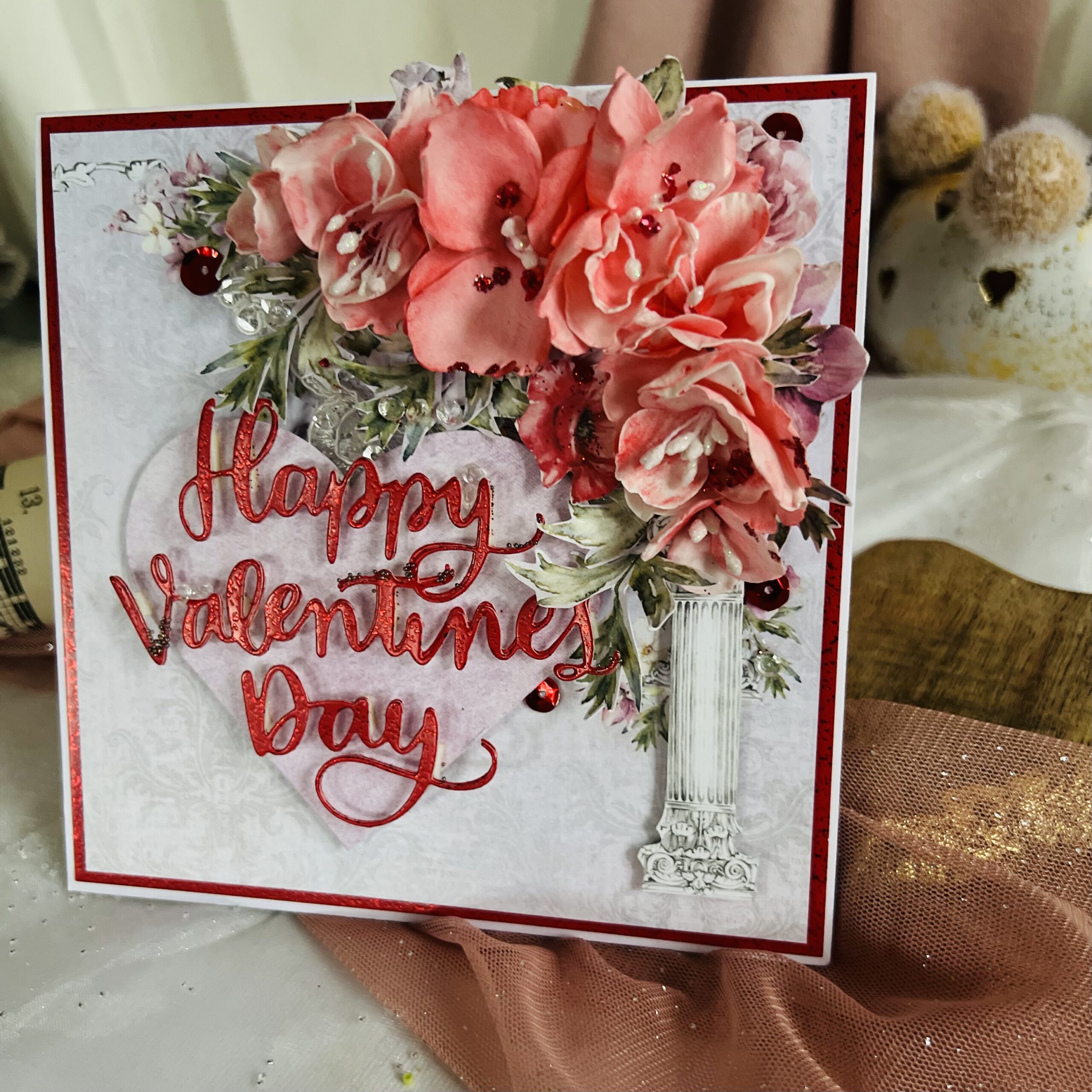IMG_8514 Handmade Valentine's Day Card with Red Flowers and a Heart – Perfect Gift for Your Loved One