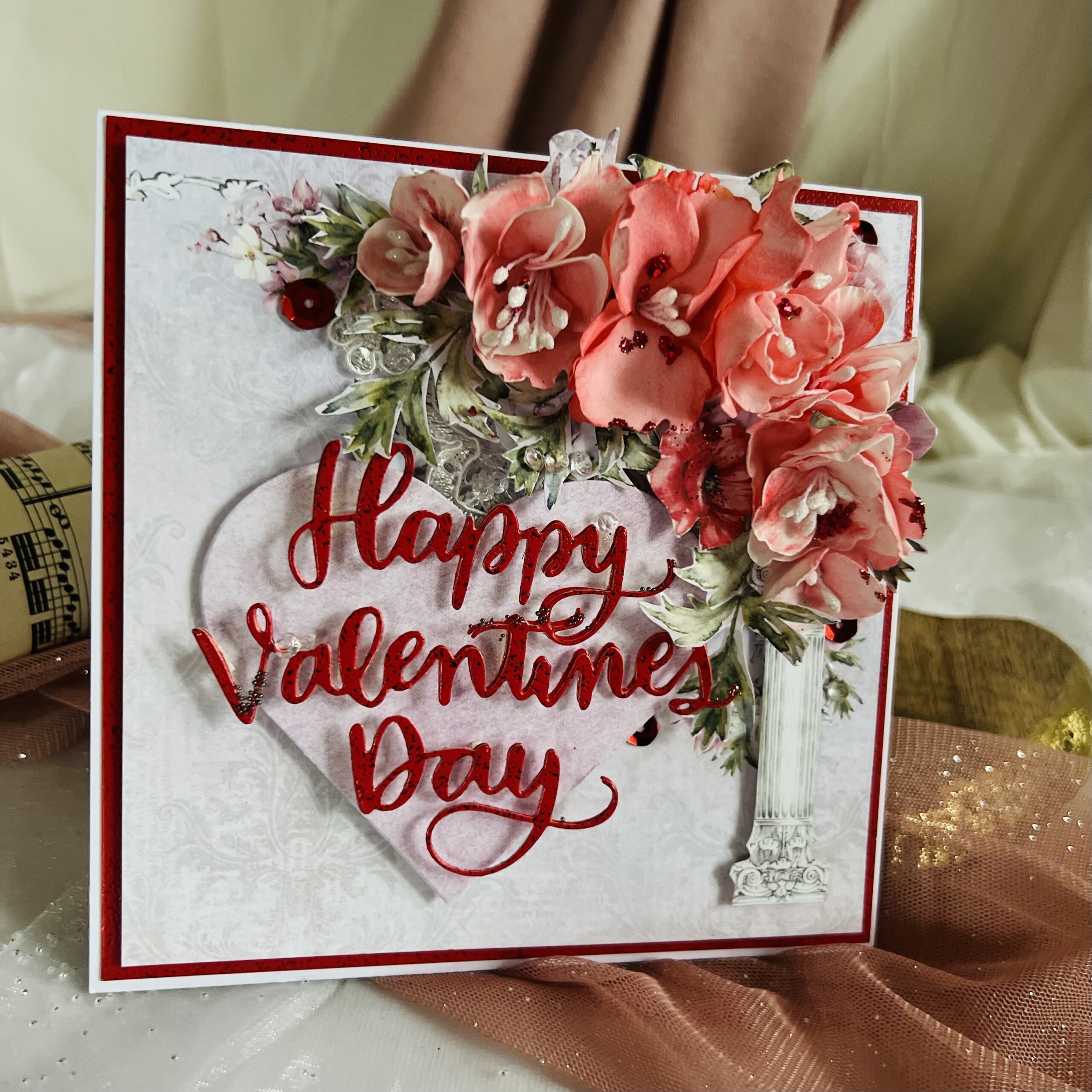 IMG_8515 Handmade Valentine's Day Card with Red Flowers and a Heart – Perfect Gift for Your Loved One