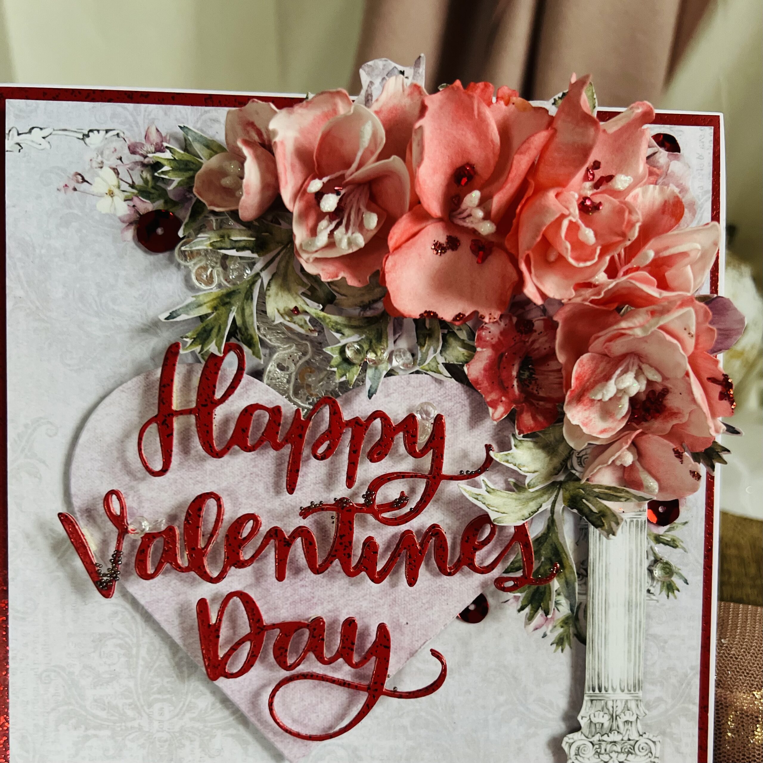 IMG_8516 Handmade Valentine's Day Card with Red Flowers and a Heart – Perfect Gift for Your Loved One