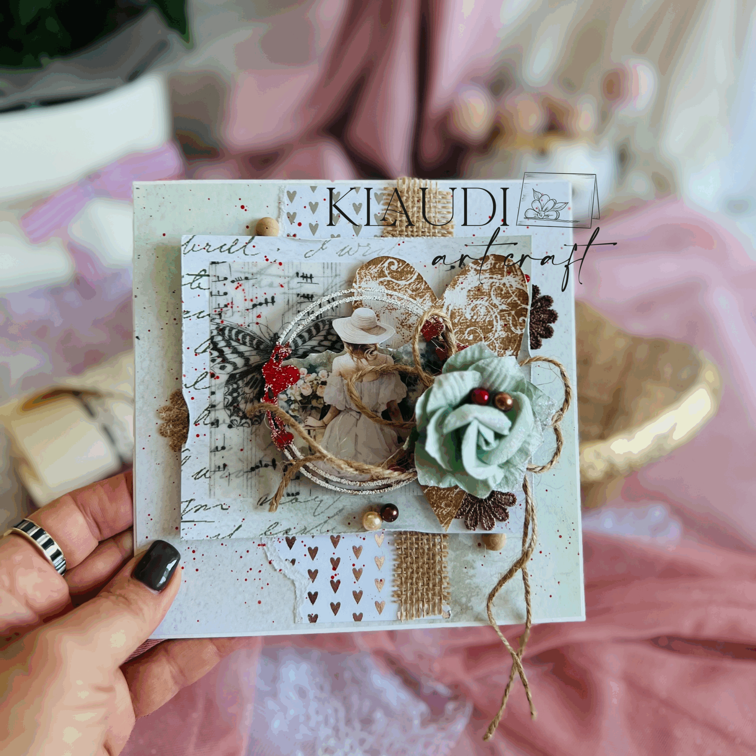 eZy Watermark_07-01-2025_10-00-01-2430am Luxury Handmade Card with Green Flower, Twine Bow, and Elegant Details