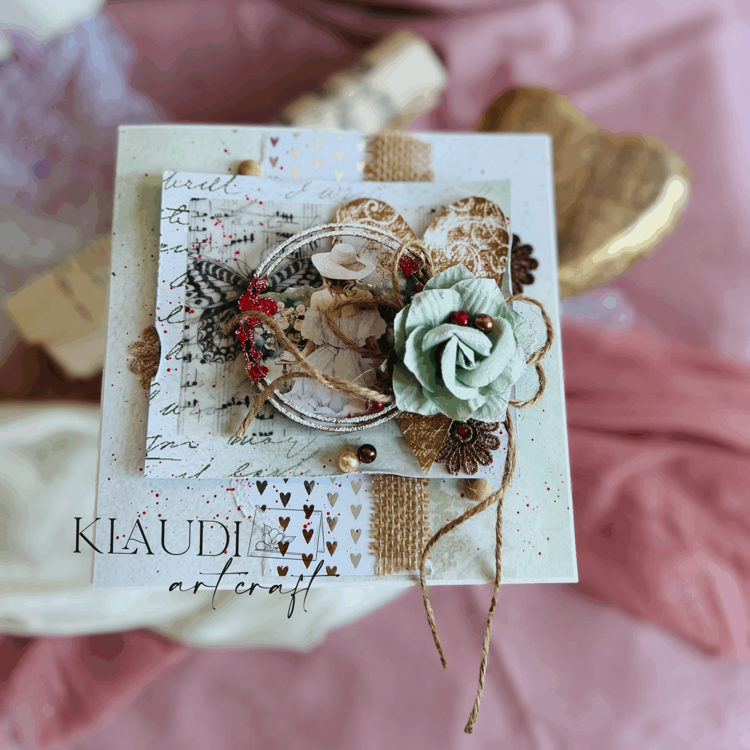 eZy Watermark_07-01-2025_10-00-42-7090am Luxury Handmade Card with Green Flower, Twine Bow, and Elegant Details