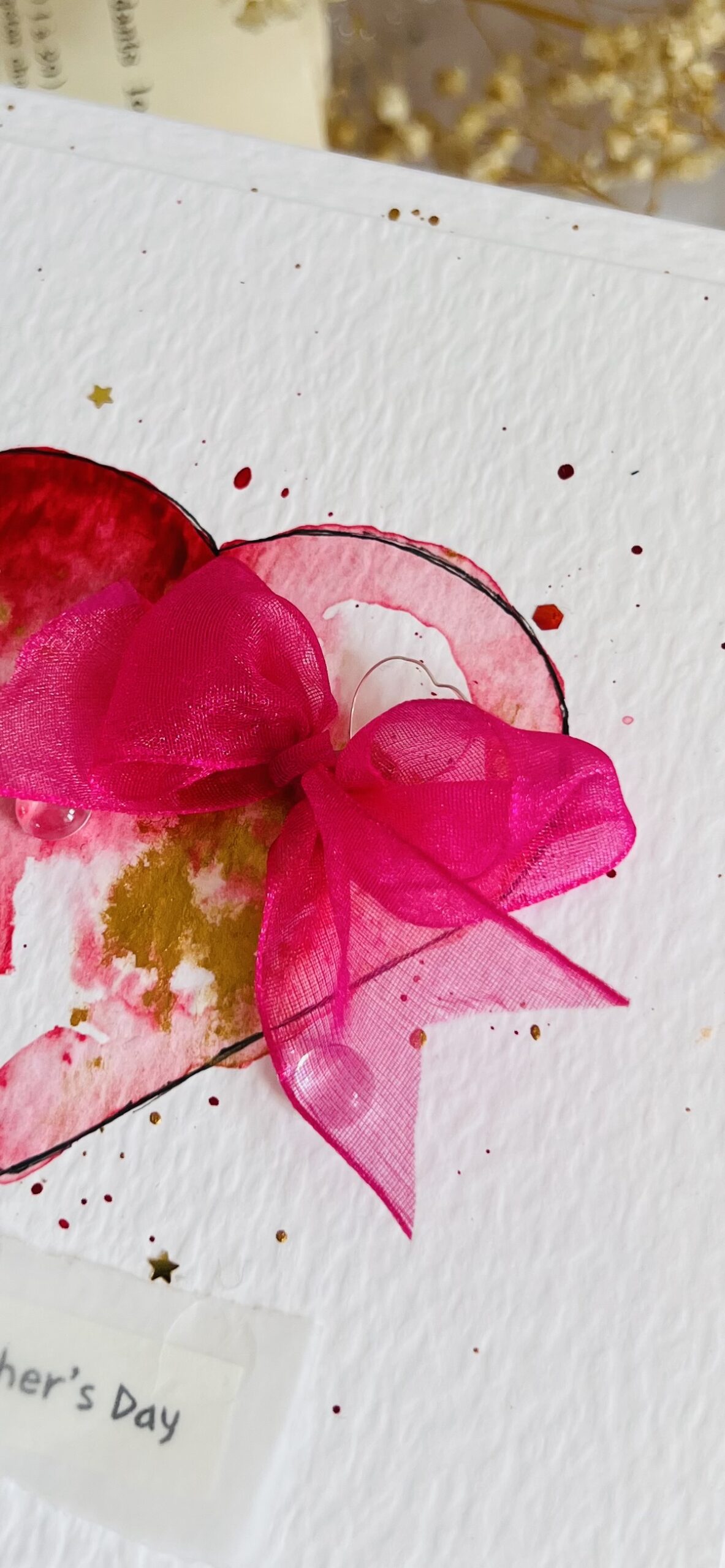 Handmade Mother’s Day Card – Elegant Watercolor Heart with Ribbon