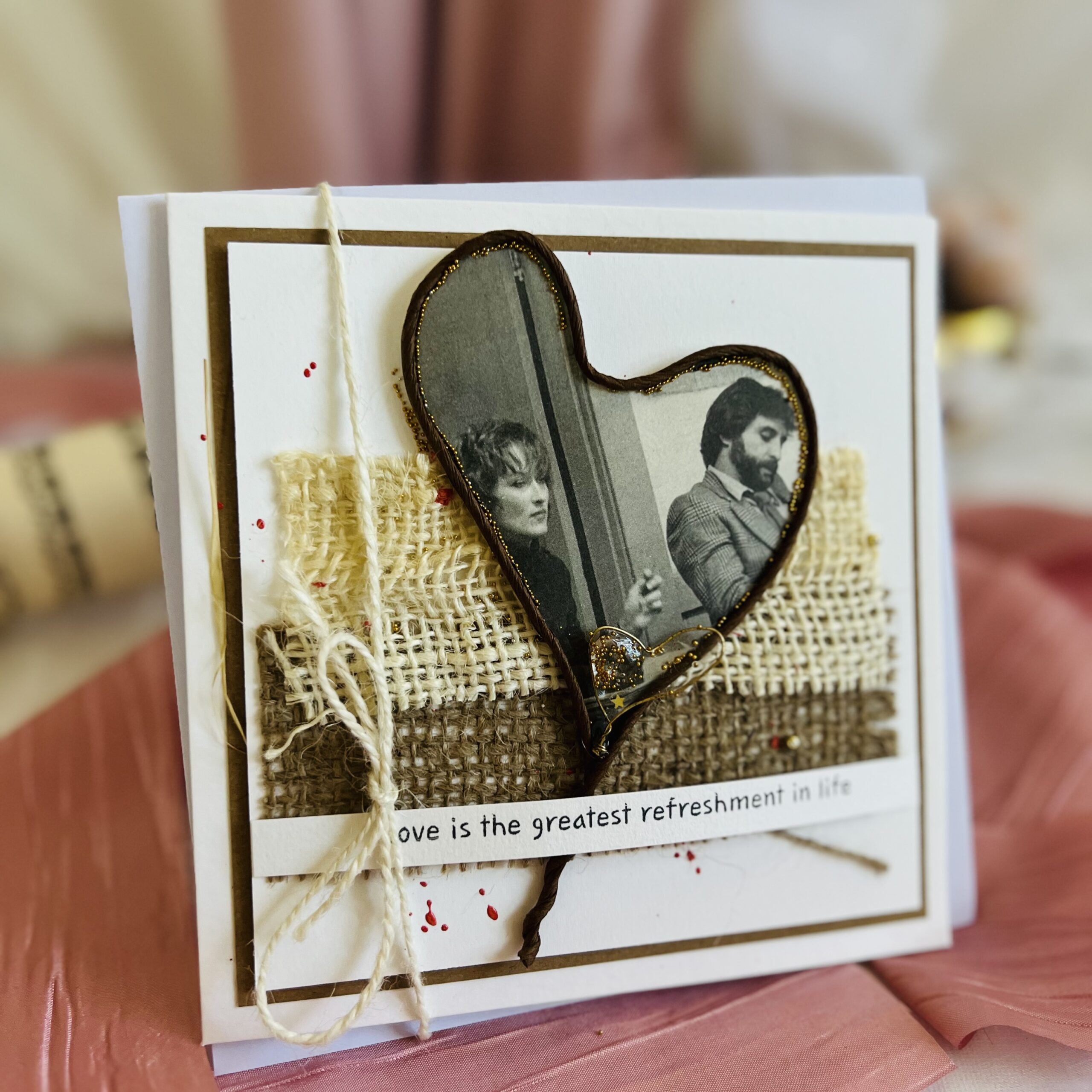 Rustic card Handmade Vintage Valentine’s Day Card – Wire Heart & Rustic Charm