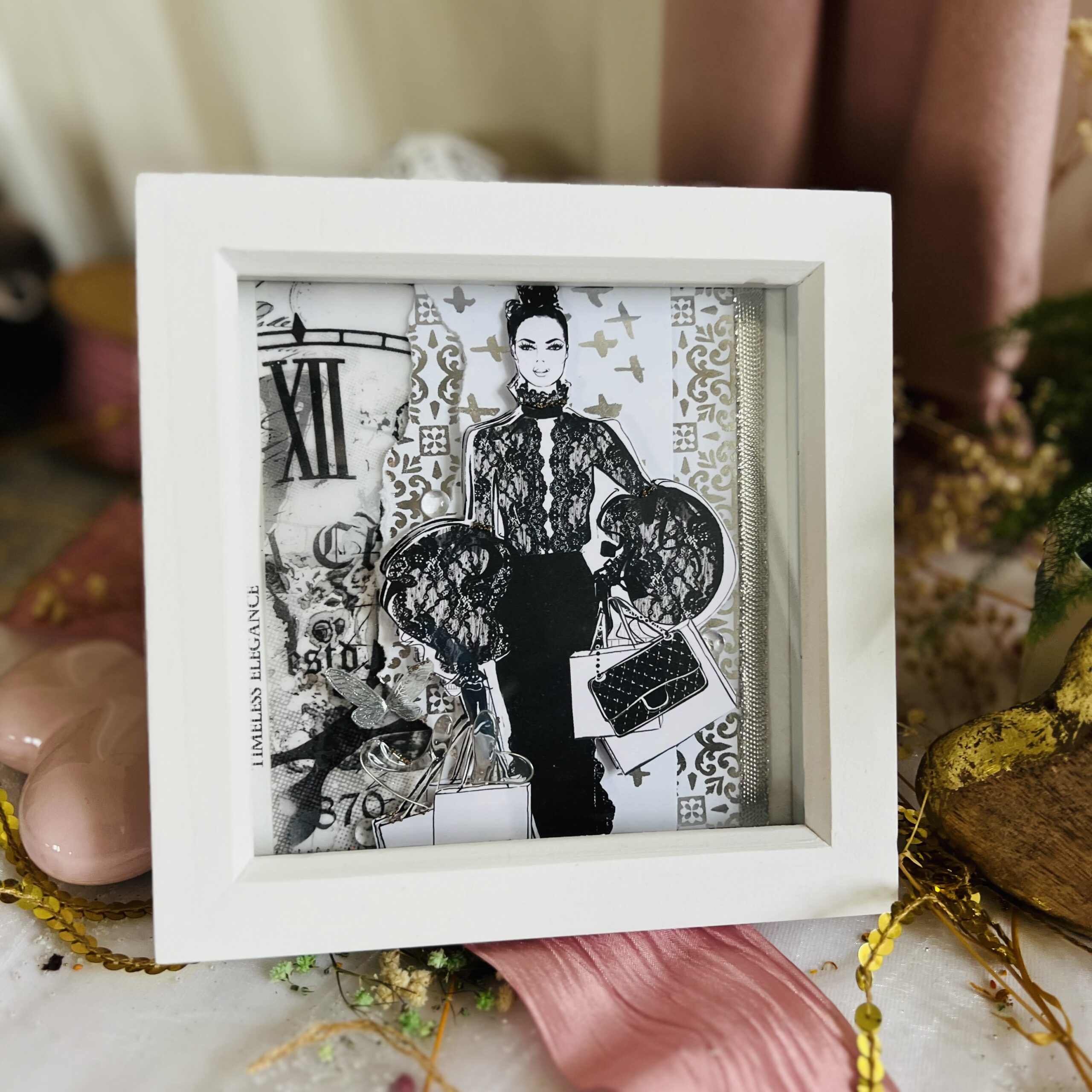 Elegant Woman Framed Card – Handmade Fashion Art with Heart | Unique Gift for Her